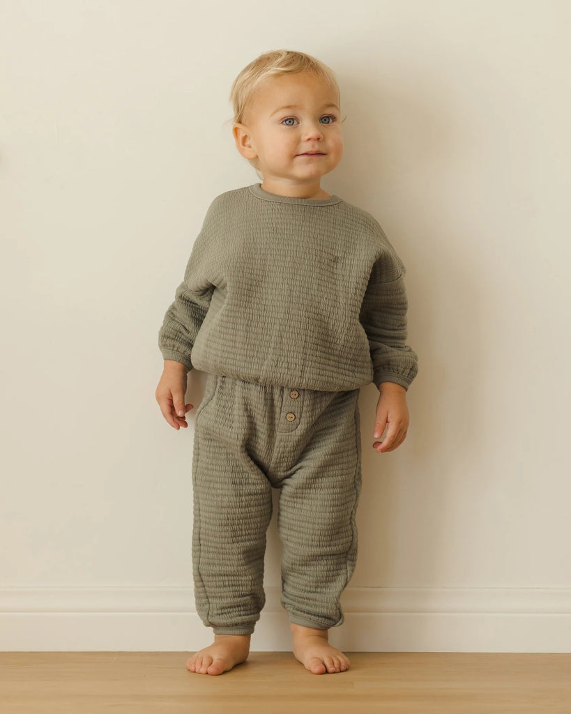 Textured Sweat Set in Forest by Quincy Mae