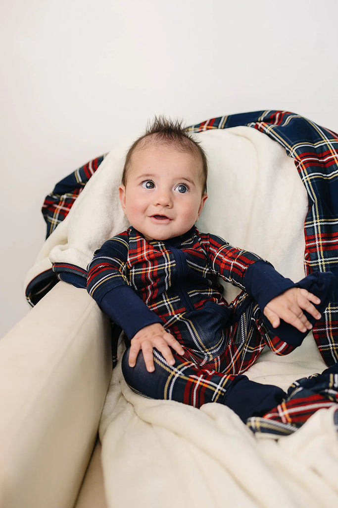 Bamboo Zipper in Christmas Plaid by Mebie Baby