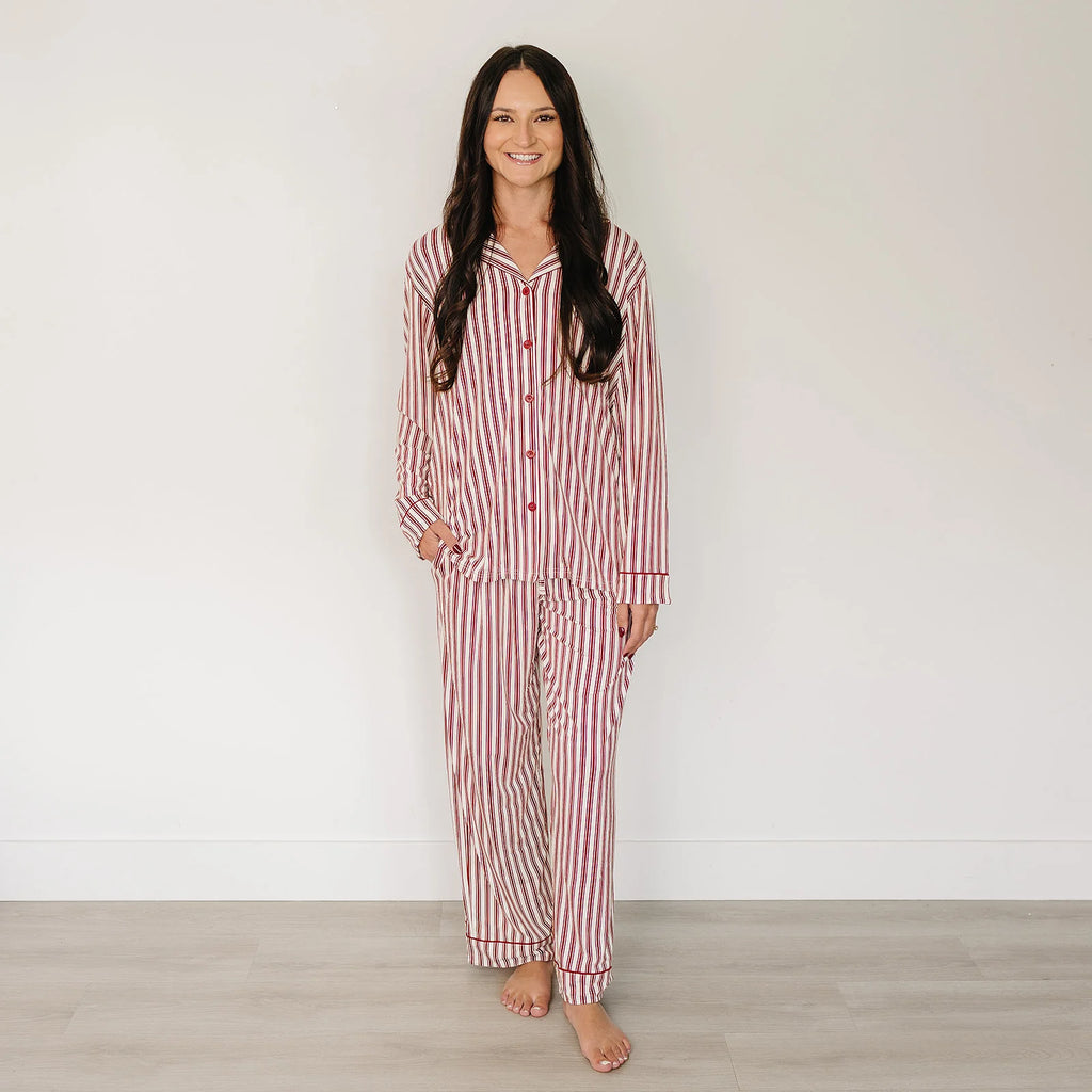 Pajama Set in Adult Red Stripes by Mebie Baby