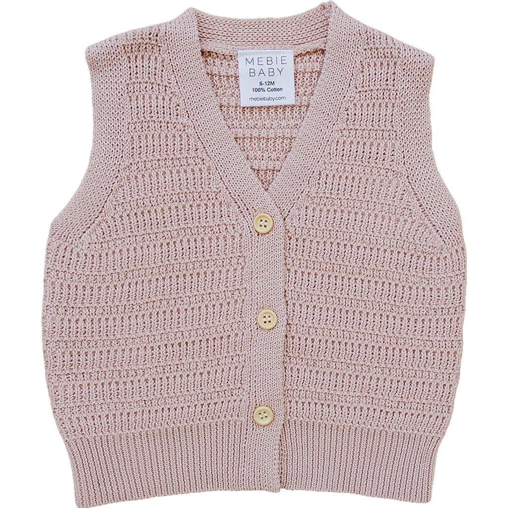 Knit Button Down Vest in Pink by Mebie Baby