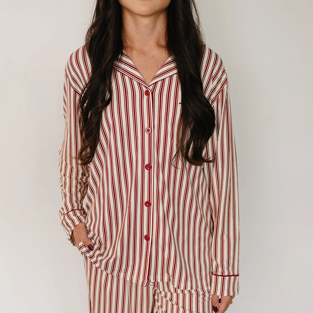 Pajama Set in Adult Red Stripes by Mebie Baby