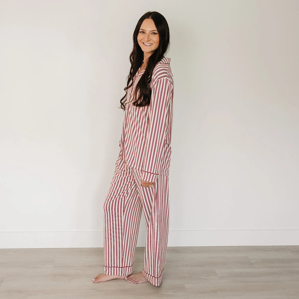Pajama Set in Adult Red Stripes by Mebie Baby