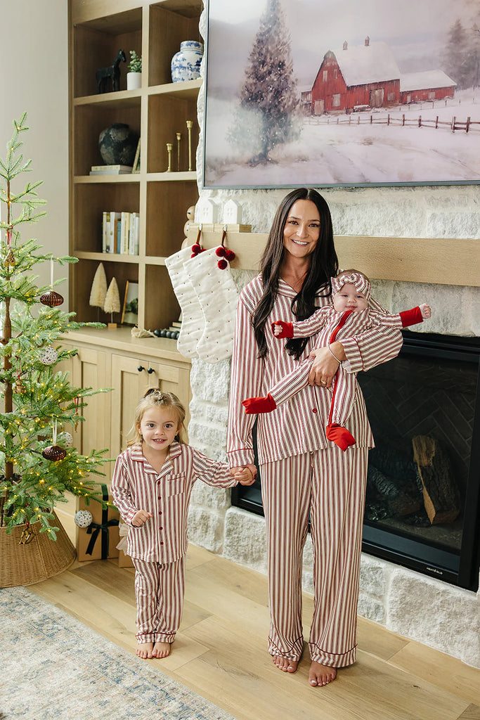 Pajama Set in Adult Red Stripes by Mebie Baby