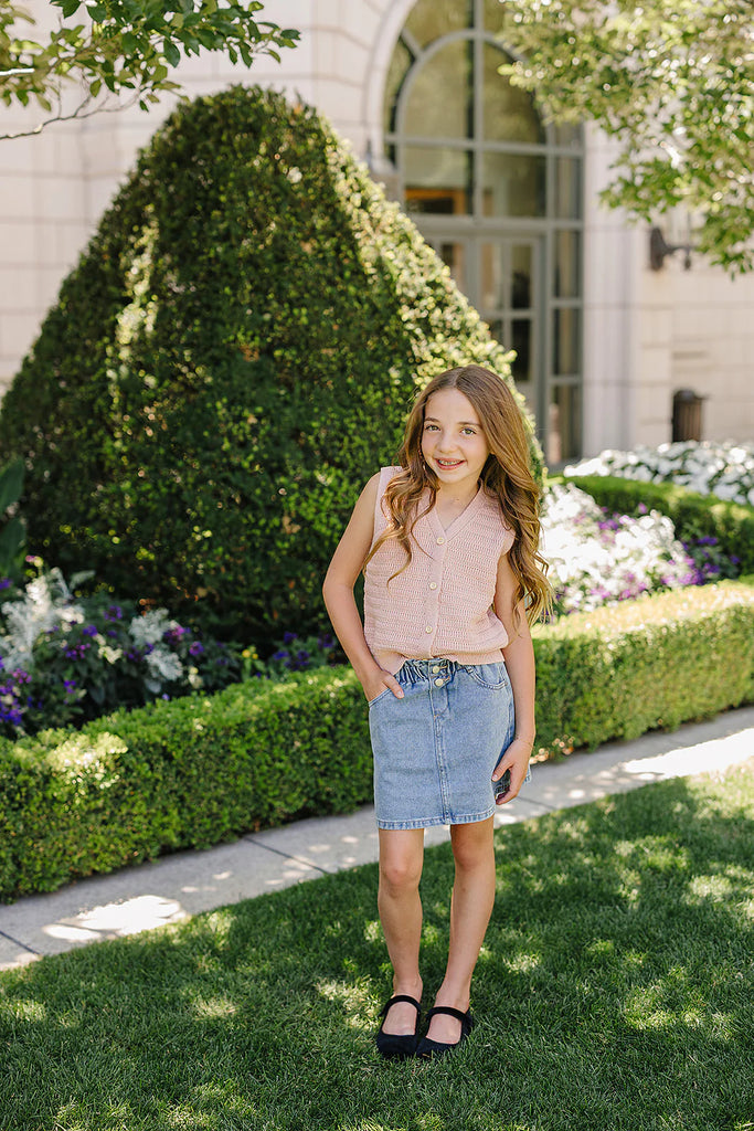 Knit Button Down Vest in Pink by Mebie Baby
