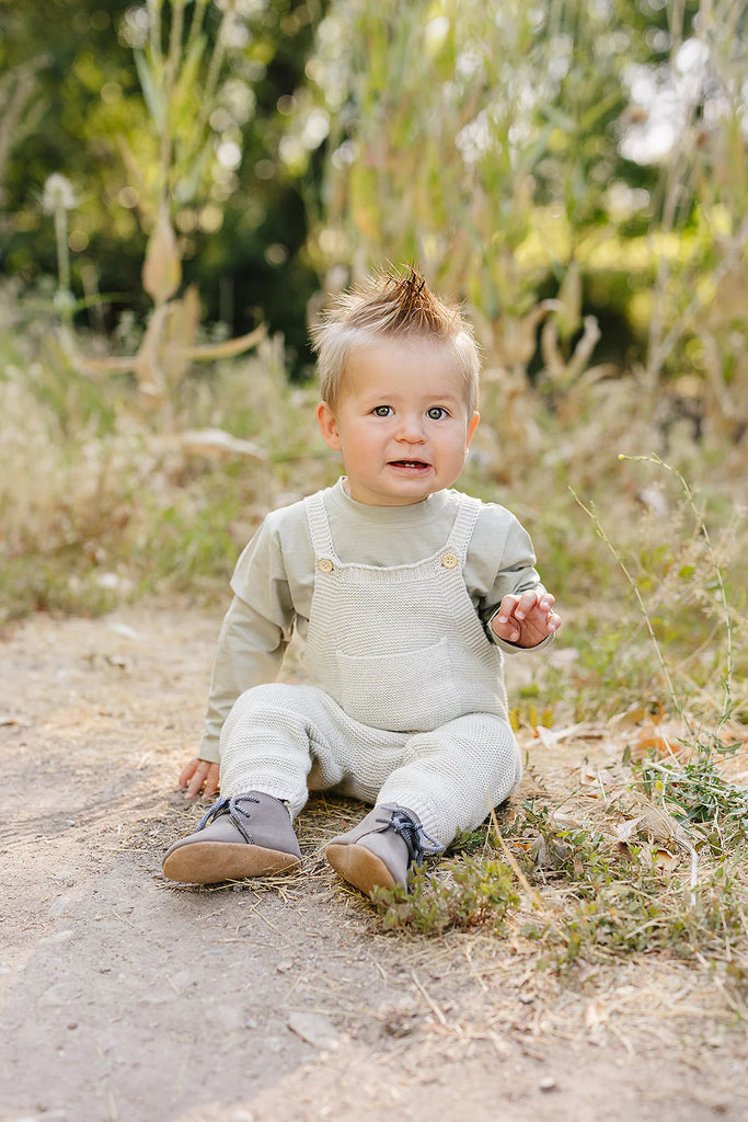 Knit Overalls in Grey by Mebie Baby