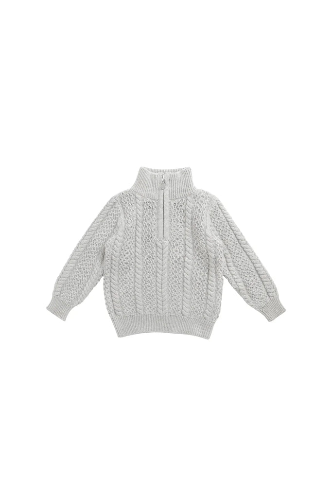 Clyde Half Zip Sweater in Light Grey Marle by Jamie Kay