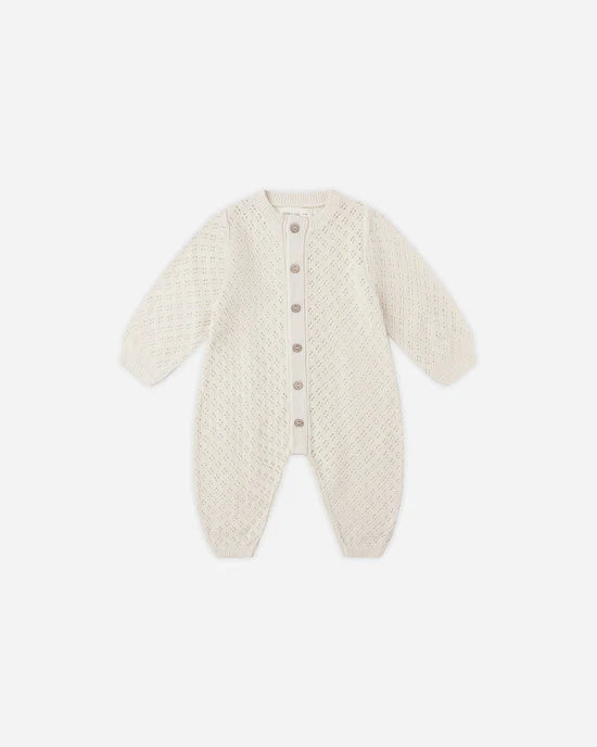 Long Sleeve Bubble Romper in Natural by Quincy Mae