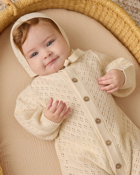 Long Sleeve Bubble Romper in Natural by Quincy Mae