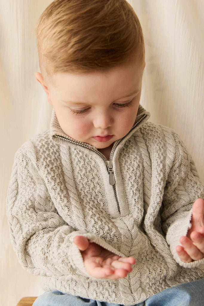 Clyde Half Zip Sweater in Light Grey Marle by Jamie Kay