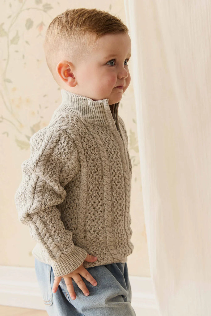 Clyde Half Zip Sweater in Light Grey Marle by Jamie Kay