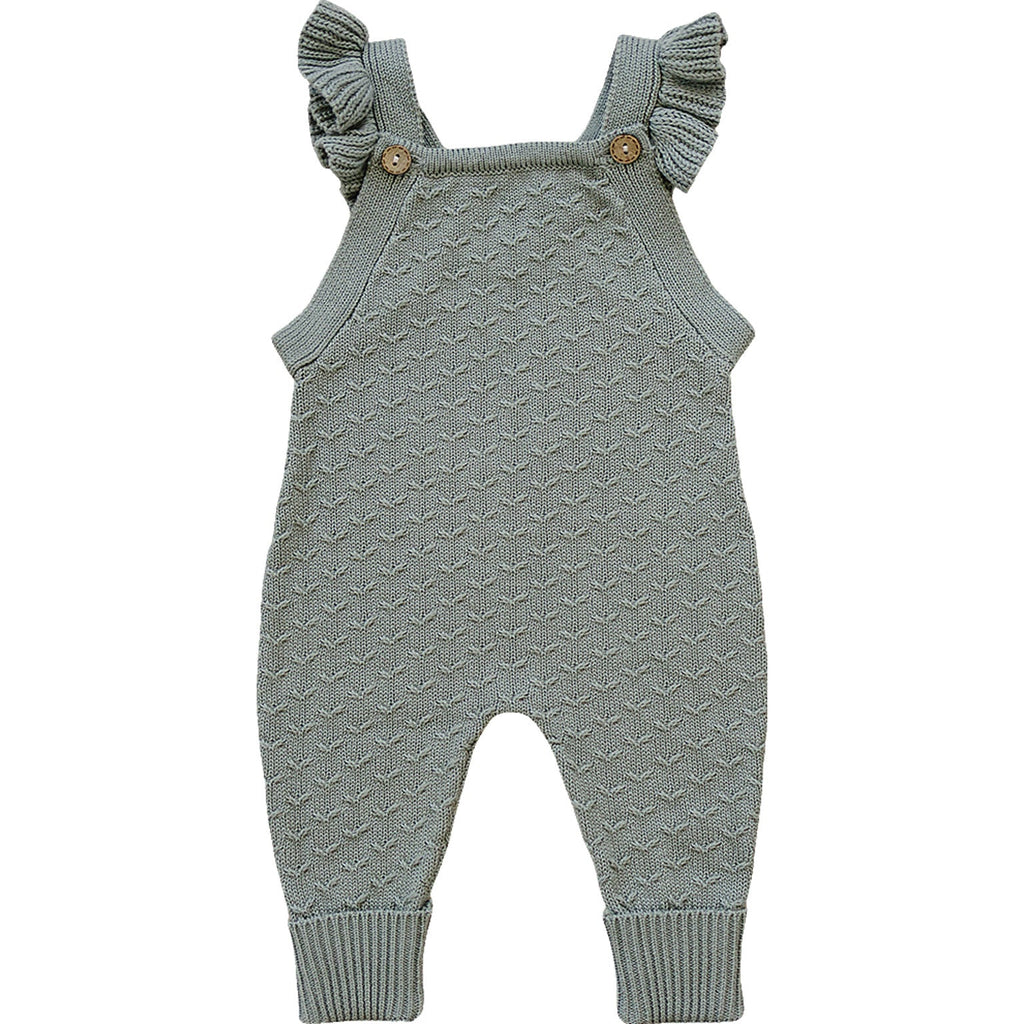 Ruffle Knit Overalls in Green by Mebie Baby