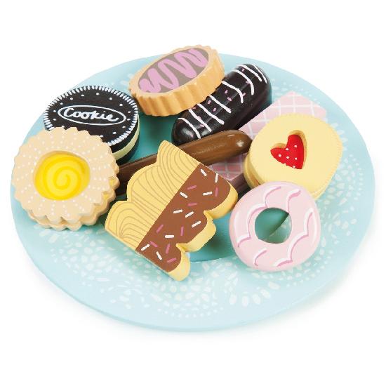 Assorted cookies on a blue plate