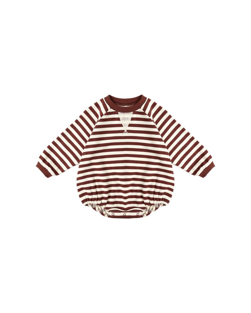 Crewneck Romper in Burgundy Stripe