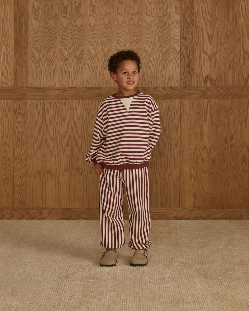 Relaxed Jogger in Burgundy Stripe by Rylee + Cru