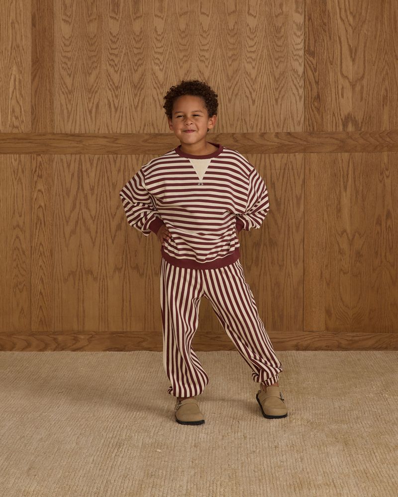 Relaxed Jogger in Burgundy Stripe by Rylee + Cru