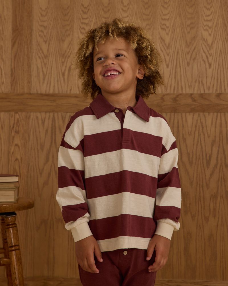 Rugby Polo in Burgundy Stripe 