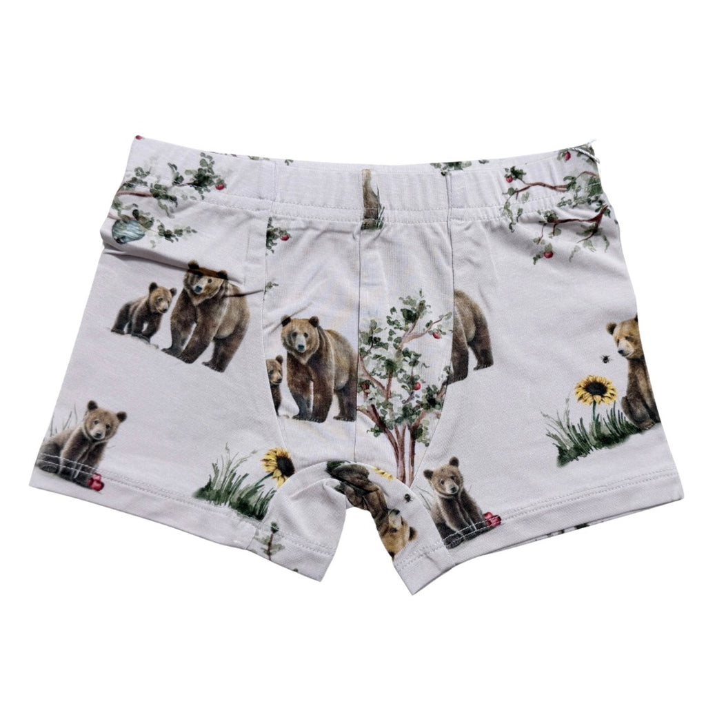 Boys boxers with bears flat lay