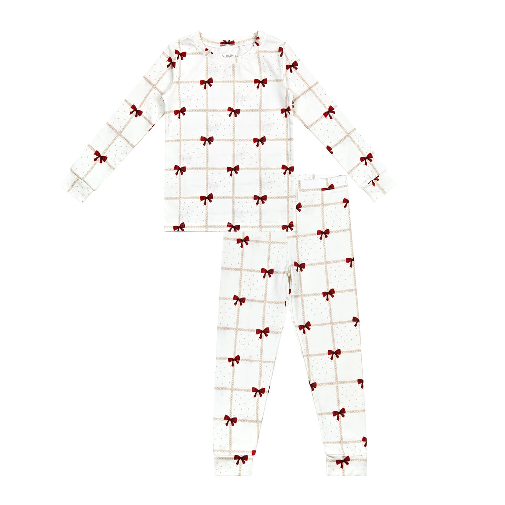 Two Piece pj's with red bows.