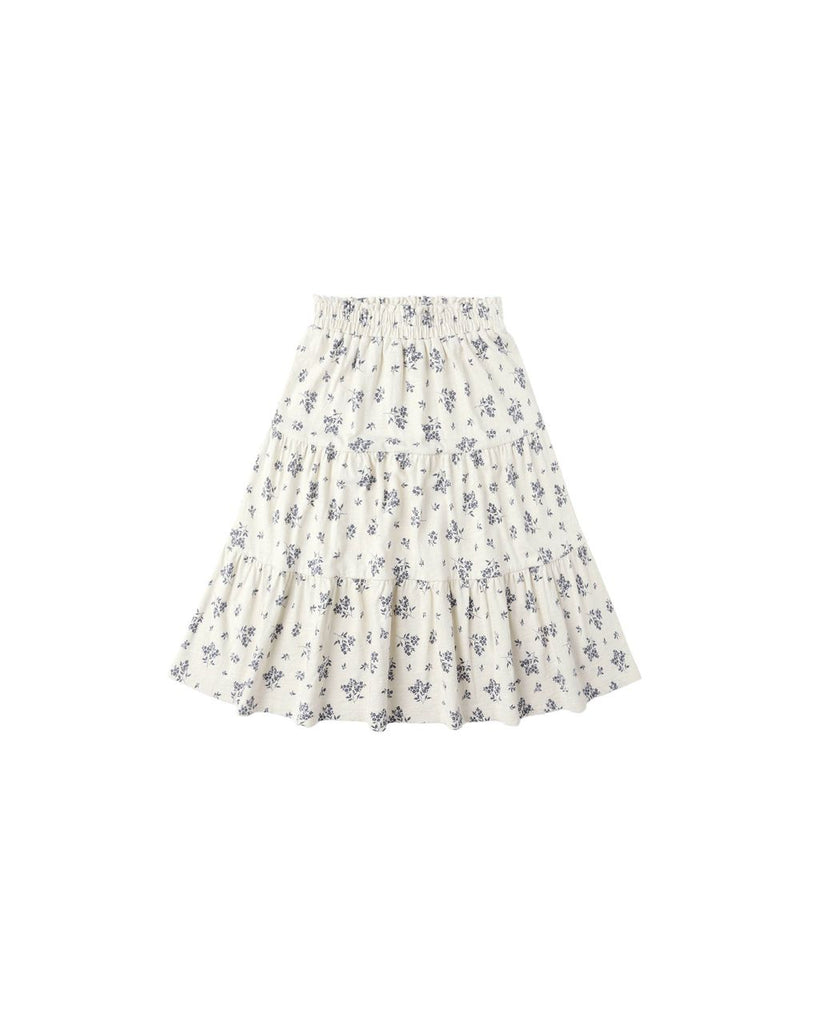 Ruffle Tiered Midi Skirt in Blue Floral by Rylee + Cru