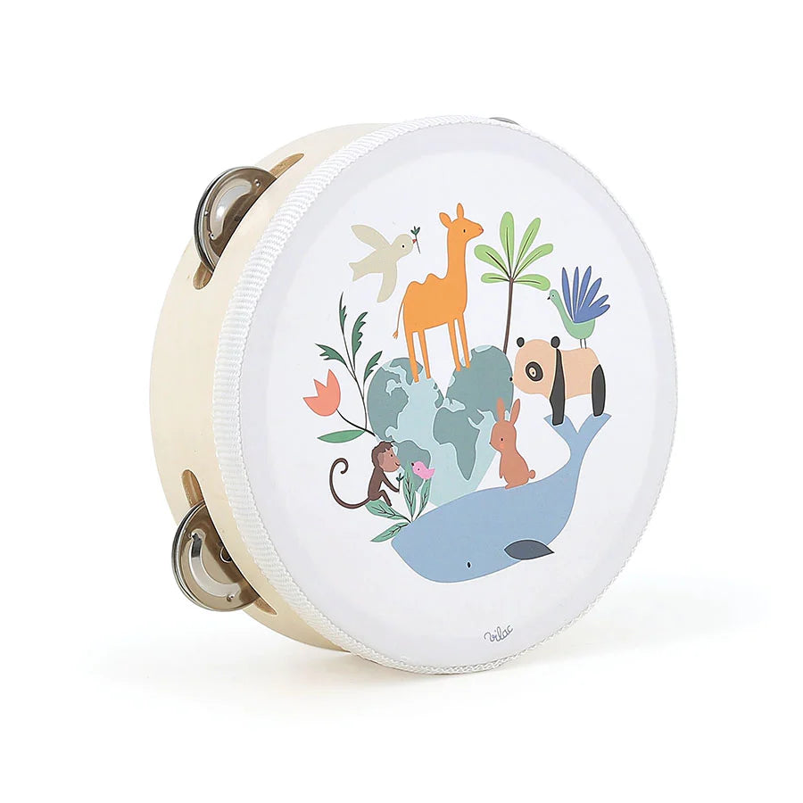 Tambourin with animals on it.